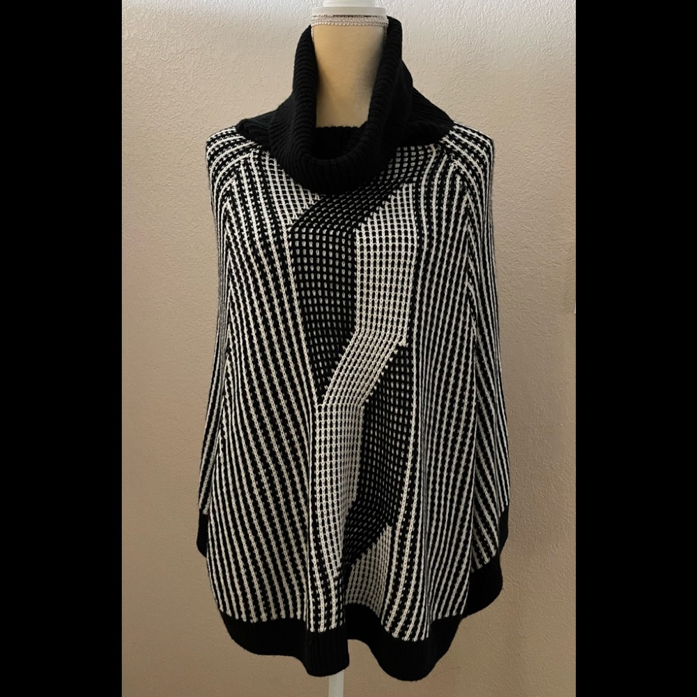 Calvin Klein Black & White Turtleneck Poncho